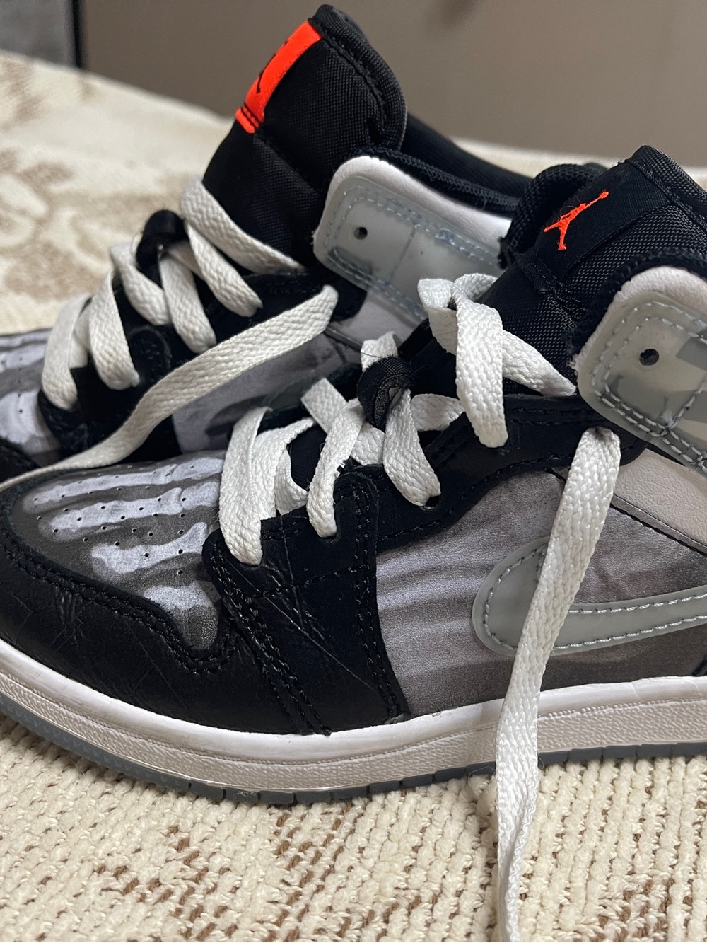 Kids Black, White & Red Sneakers Nike Air Jordan 1 Mid SS GS X-Ray 13C